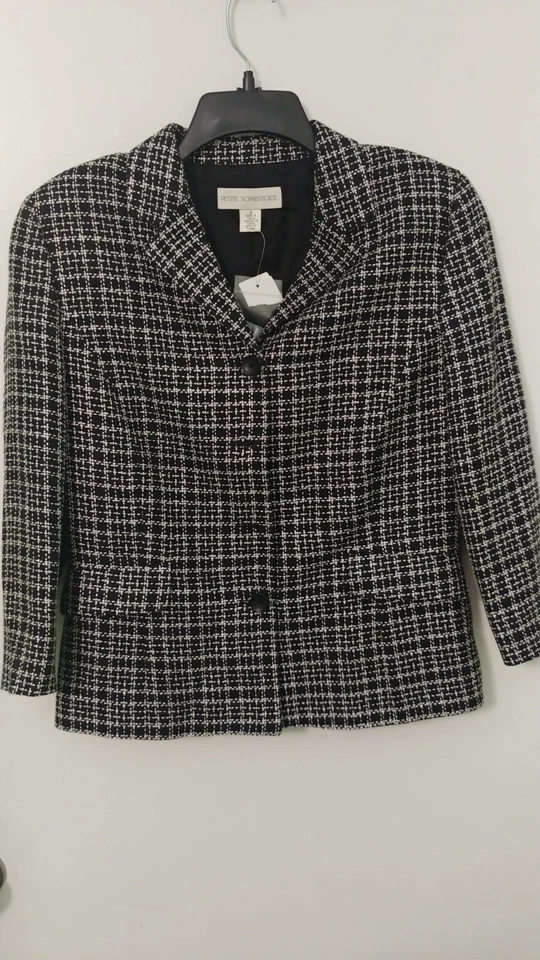 Terno saia Petite Sophisticate feminino 2 peças tamanho 10P preto branco xadrez p-t-p 18,5 - Imagem 2 de 4