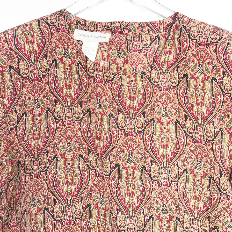 Top Esquinero Informal Mujer Mediano Rojo Negro Paisley Seda Vintage Almohadillas para el Hombro Trabajo Foto 2 de 4