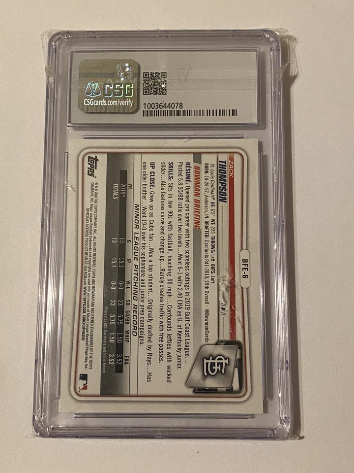 2020 Bowman 1st edition Zack Thompson Sky Blue foil csg 9.5 Pop 1 - Image 2 of 4