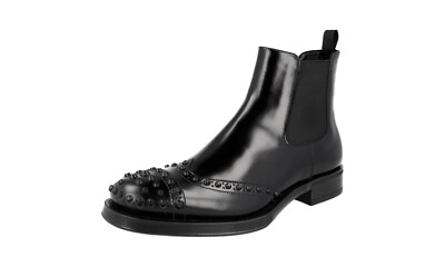 PRADA Leather Runway Studded Chelsea Boots Ankle Black - NEW
