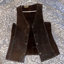 1960  s Vintage Leather Dark Brown Suede Vest Pockets Canada  Little Eskimo  
