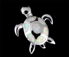 INLAY OPAL HAWAIIAN SEA TURTLE SLIDE PENDANT SOLID 925 STERLING SILVER 21.50MM