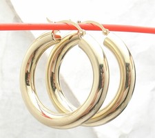 1 1/4" Shiny Plain Hoop Earrings REAL 10K Yellow Gold 5mm X 32mm FREE SHIPPING