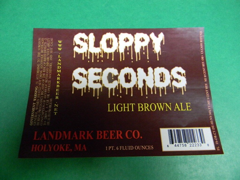RARE SLOPPY SECONDS LANDMARK BEER CO. HOLOYOKE MA. BEER LABEL STICKER SEXUAL 