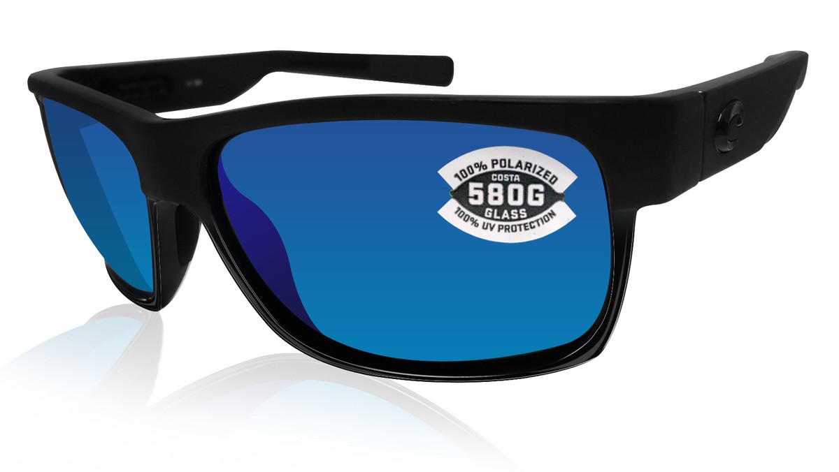 Costa Del Mar Half Moon Shiny Black Blue Mirror 580 Glass