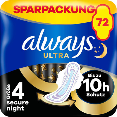Always Ultra Binden Damen Gr.4 Secure Night Monatspaket ultradünn Flügel 72 St.