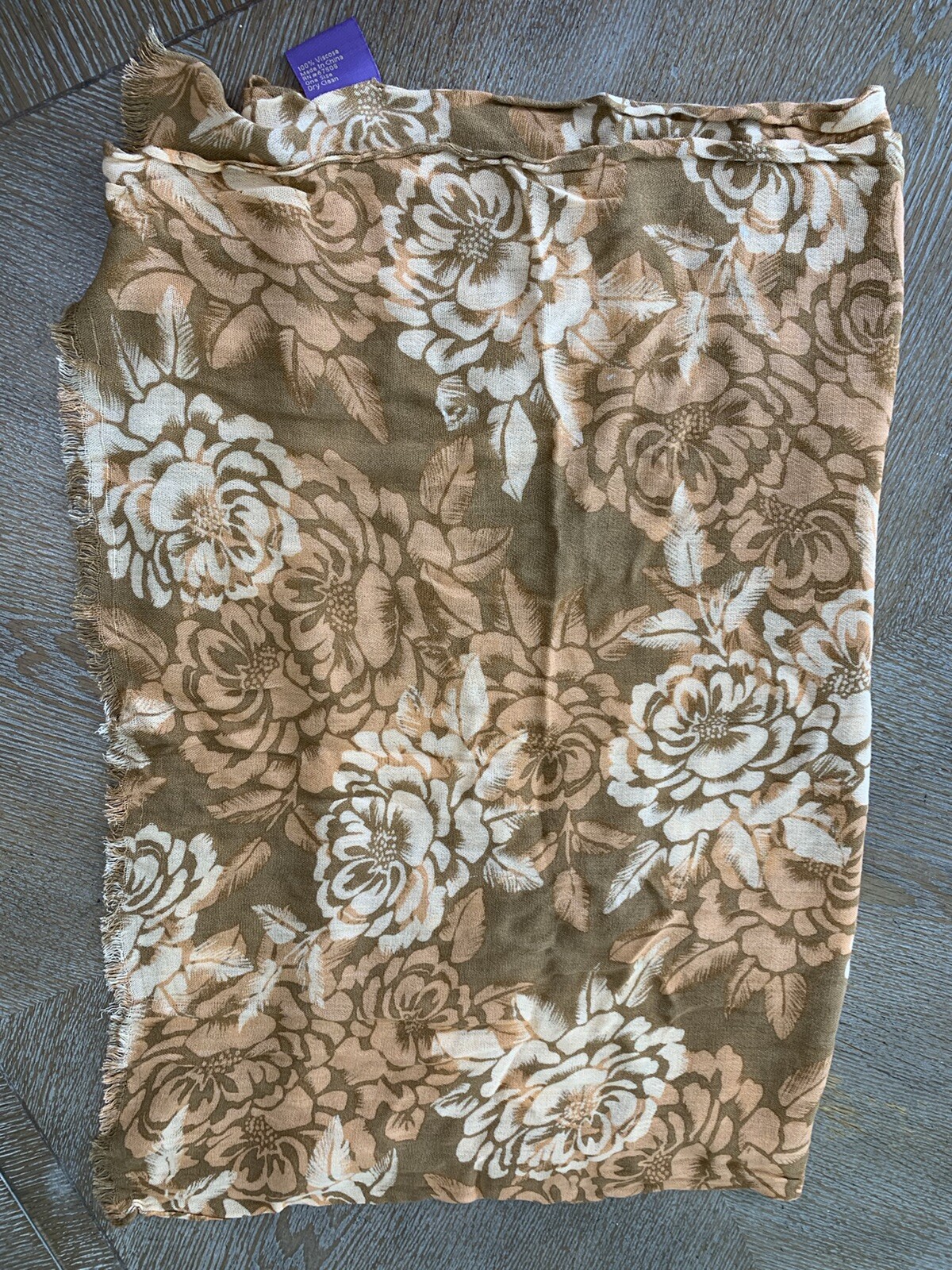 Curations Rectangular scarf, Brown Floral Rayon 2… - image 4