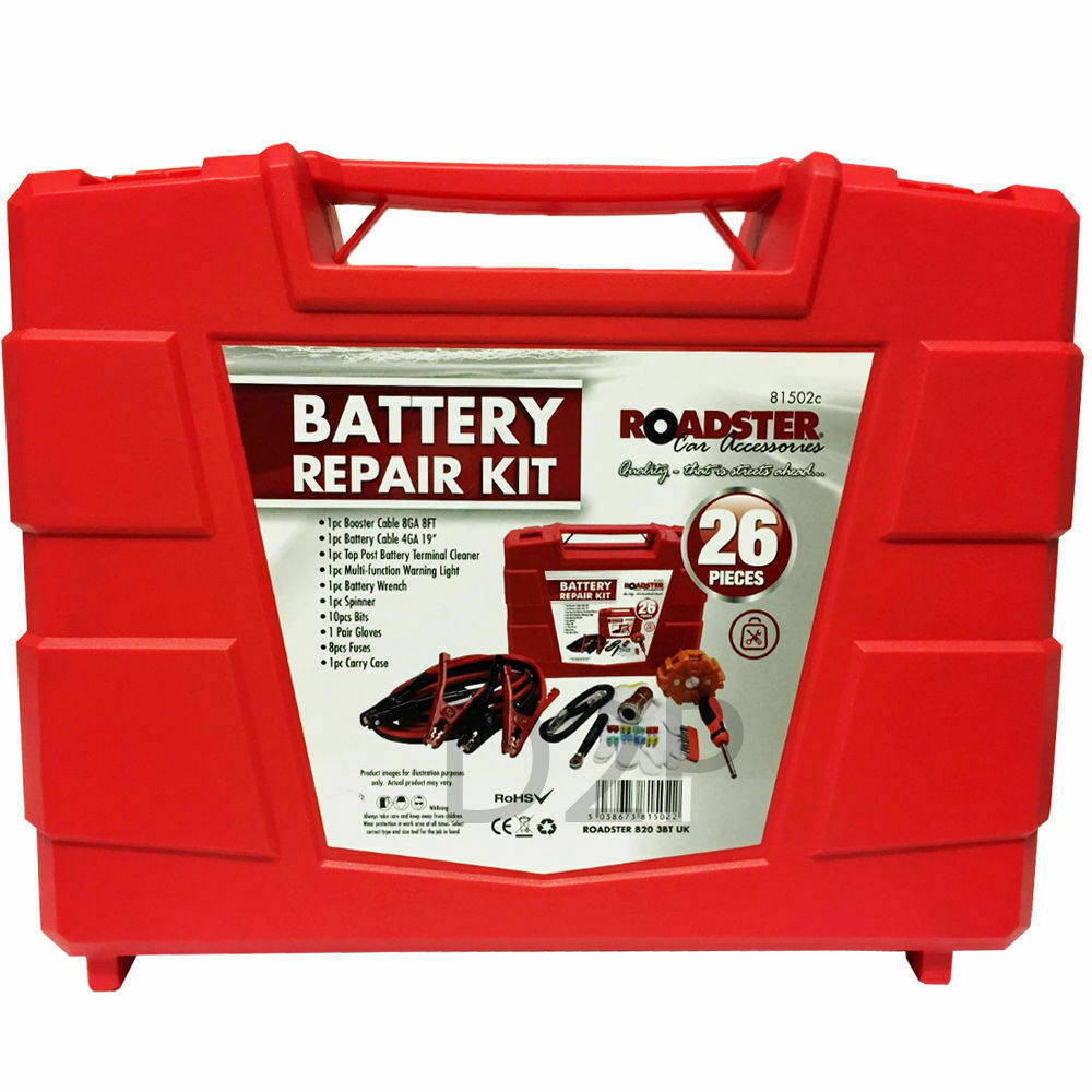 26pc Car Battery Repair Kit Van Motorbike Jump Starter Garage Equipment