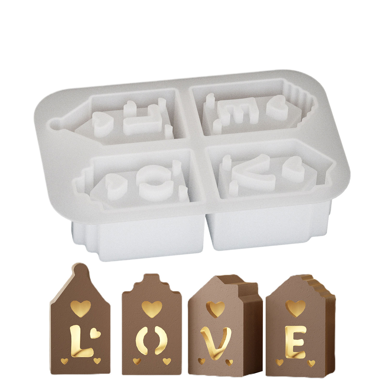 1pc Valentine Love House Silicone Mold 4 Cavities for DIY Decor