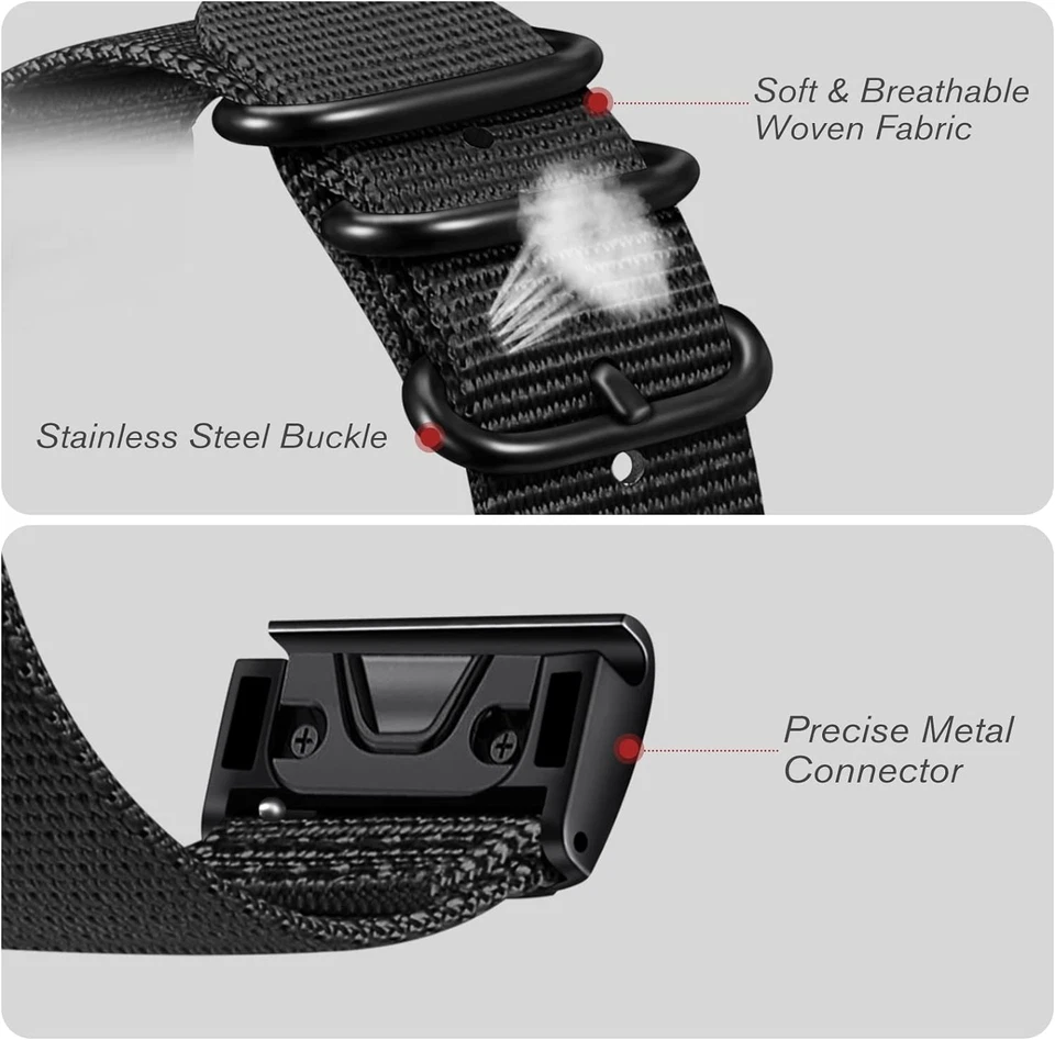 Cinturino per Garmin Fenix 3/Fenix 3Hr/Fenix 5X/5X Plus SmartWatch Nylon Tessuto - Immagine 4 di 4