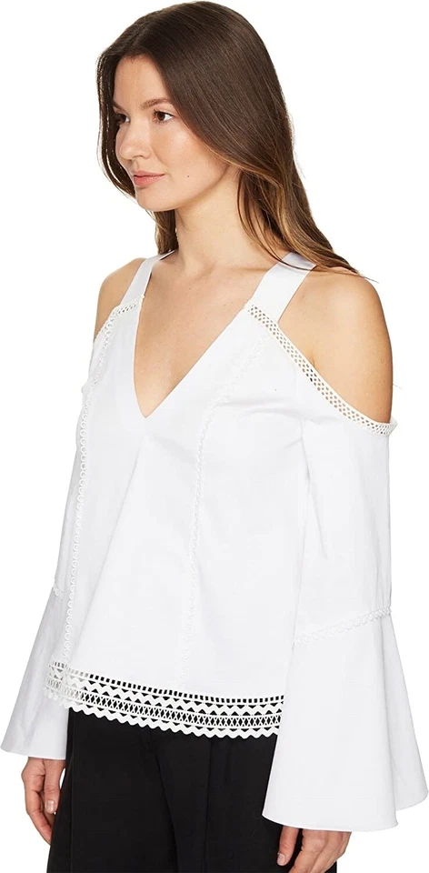 ZAC Zac Posen 252529 Women's Jordy Cold Shoulder Blouse White Tops Size 4 - Image 2 of 3