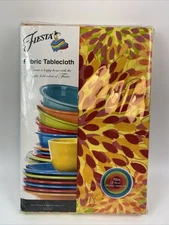 Fiesta 70” Round Tablecloth Calypso Floral Sunflower Fabric Red Orange Yellow