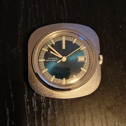 Vintage 1971 Timex Marlin Blue Dial 36mm Case  Watch - Nice Clean !