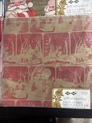 Vintage Christmas Tie Tie Gift Wrapping Paper 8 sq ft. X9 - Picture 4 of 11