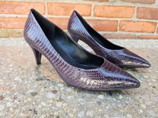 Vintage Caressa Anita Purple Snakeskin Embossed Leather Pointed-Toe Pumps 7M