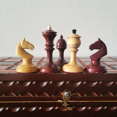 Soviet Wooden Chess set 70s Vintage Antique Large Big handmade carved USSR