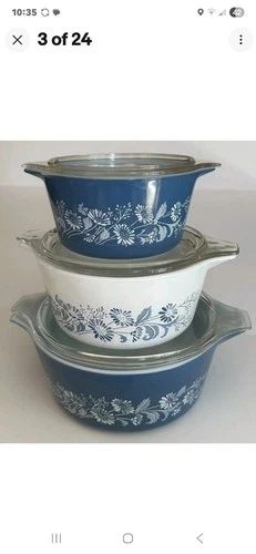 Vintage PYREX Colonial Mist Cinderella Casserole Set with Lids – 473, 474, 475