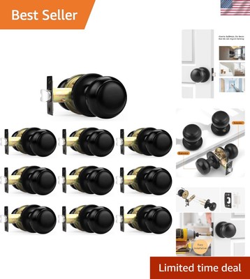 Stylish Black Flat Ball Door Knobs - Easy Install Keyless Design (10 Pack)