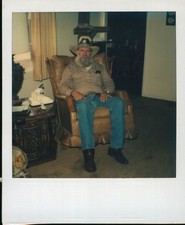 Old Vintage Photo COLOR POLAROID SOLO MAN COWBOY HAT ARMCHAIR LIVING ROOM