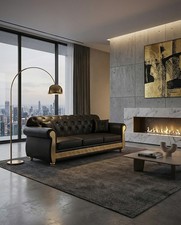 Canapé Lit Chesterfield 3 Places Avec Réseau Et Matelas Faux Ou Velours Botton