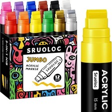 12 Colors Jumbo Markers, 15mm Felt 12 Count Pack of 1 , Multicolor