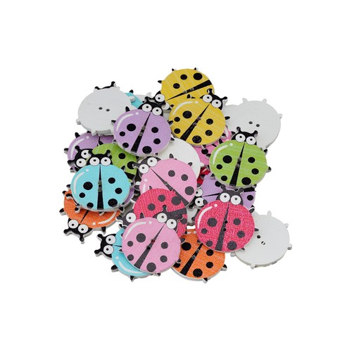 30pcs Ladybug Wooden Buttons Colorful & Fun for DIY Crafts Accessories 30mm - Picture 3 of 6