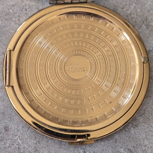 Cassa specchio compatta americana Elgin tono oro con fiori incisi anni 40 vintage - Foto 9 di 12