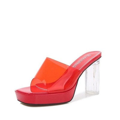 Fashion Women's High Heels Platform Slippers Open Toe Transparent Casual Slides