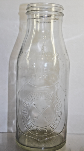 AUSTRALIA "ATLANTIC UNION OIL COMPANY" 1 QUART rare early A.G.M OIL BOTTLE 1930