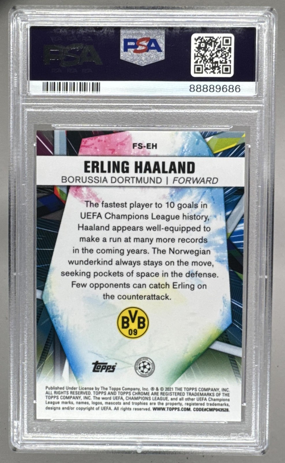 88889686 Erling Haaland 2020 Topps Chrome UEFA #FS-EH Future Stars PSA 10 view 2
