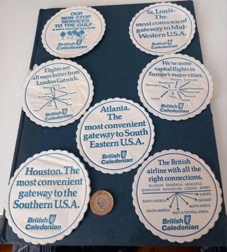 British Caledonian Airways Drinks Mats/Coasters. Set Of 7. VERY RARE. 1980s