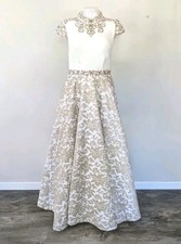 Ivory Indian Lehenga A-Line Collar Cap Sleeve Gold Embroidery Wedding Pakistani