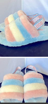 WOMENS Ugg Pink, cream, blue  SLIDE SHEEPSKIN SLIPPERS 1097169