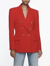 Zara Red Double Breasted Tailored Preppy Gold Button Blazer Women  s Size Large