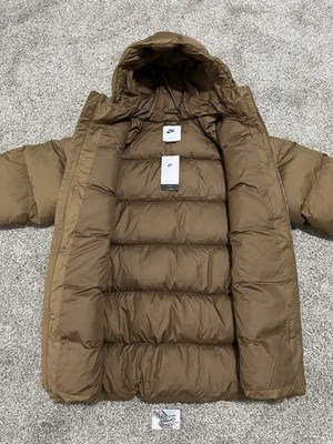 New Nike Sportswear Club Puffer Jacket Parka Down Fill Coat Brown