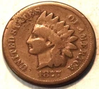 1877 Indian Head Cent, Scarce KEY Date, Chocolate Brown Penny 1C Coin