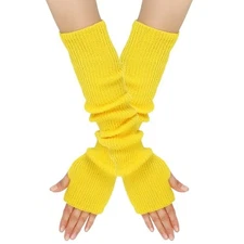 Knittde Long Arm Warmers Women Fingerless Gloves Cashmere Blend Elbow Yellow