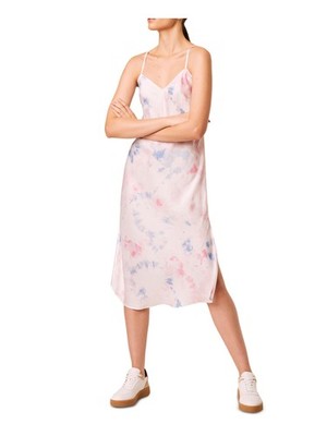 FRENCH CONNECTION Womens Pink  Silk Spaghetti Strap Below The Knee Shift Dress 8