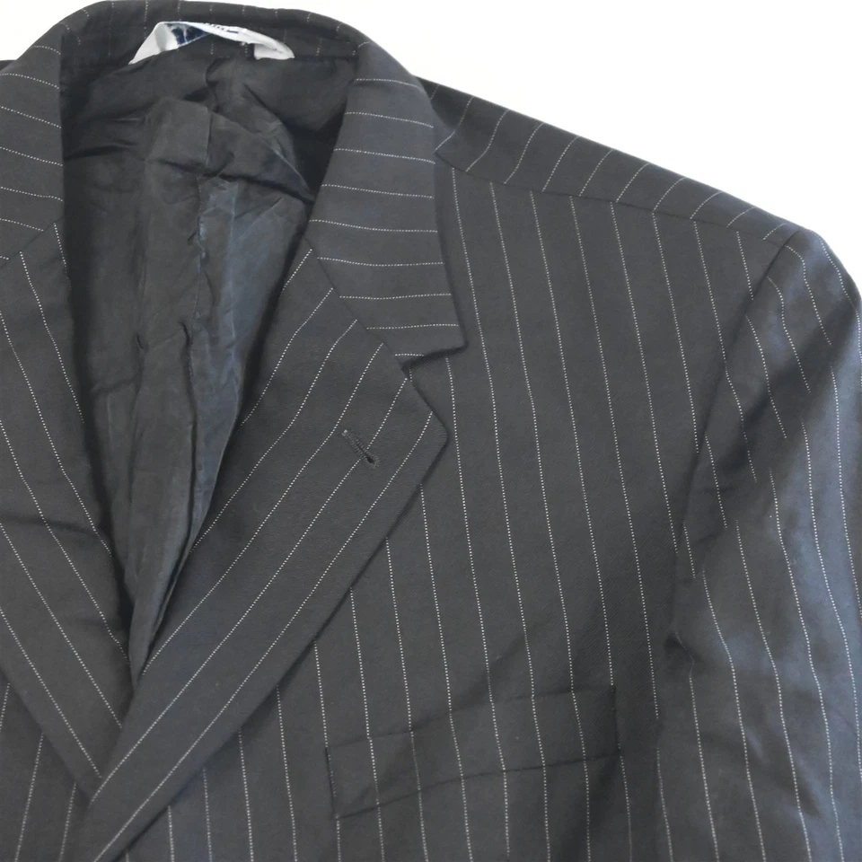 Stafford 42L 34x32 Black Wool Cashmere Stripe 3 Piece Vest Mens Suit - Image 3 of 4