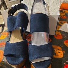 ALDO Maximoa Platform Block Heel Peep Toe Sandals Navy Suede Size 9