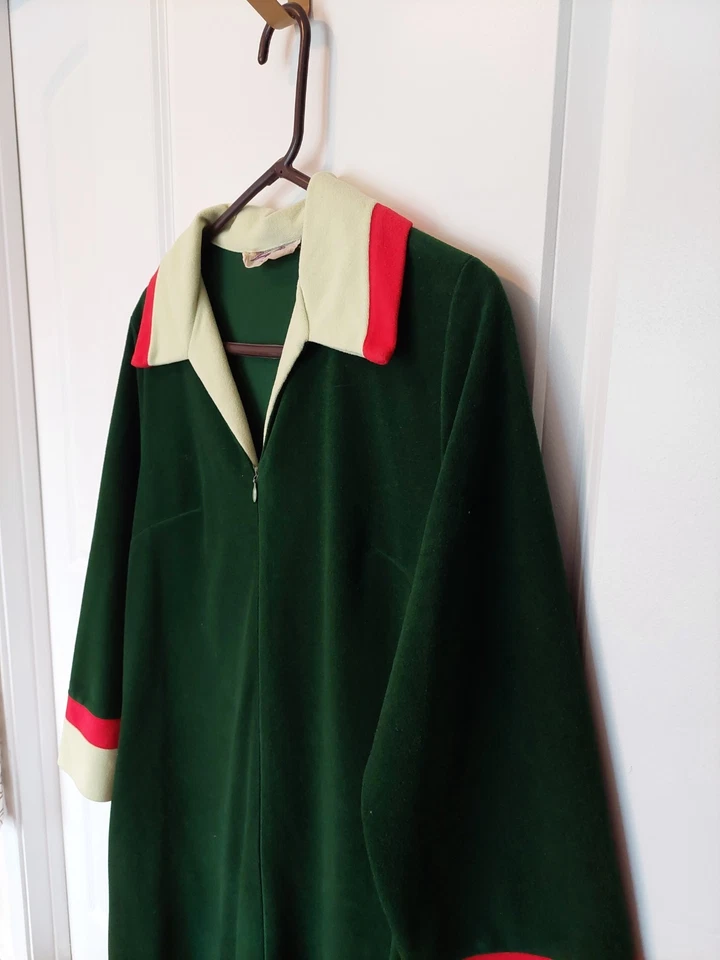 Vintage VANITY FAIR House Coat Robe Sz 14 Green And Red Rare - Image 2 of 4