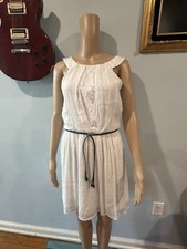 Iz Byer white lace sleeveless belted short A-line dress Size M