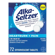 Alka-Seltzer Effervescent Extra Strength Heartburn Medicine Tablets, 72 Count