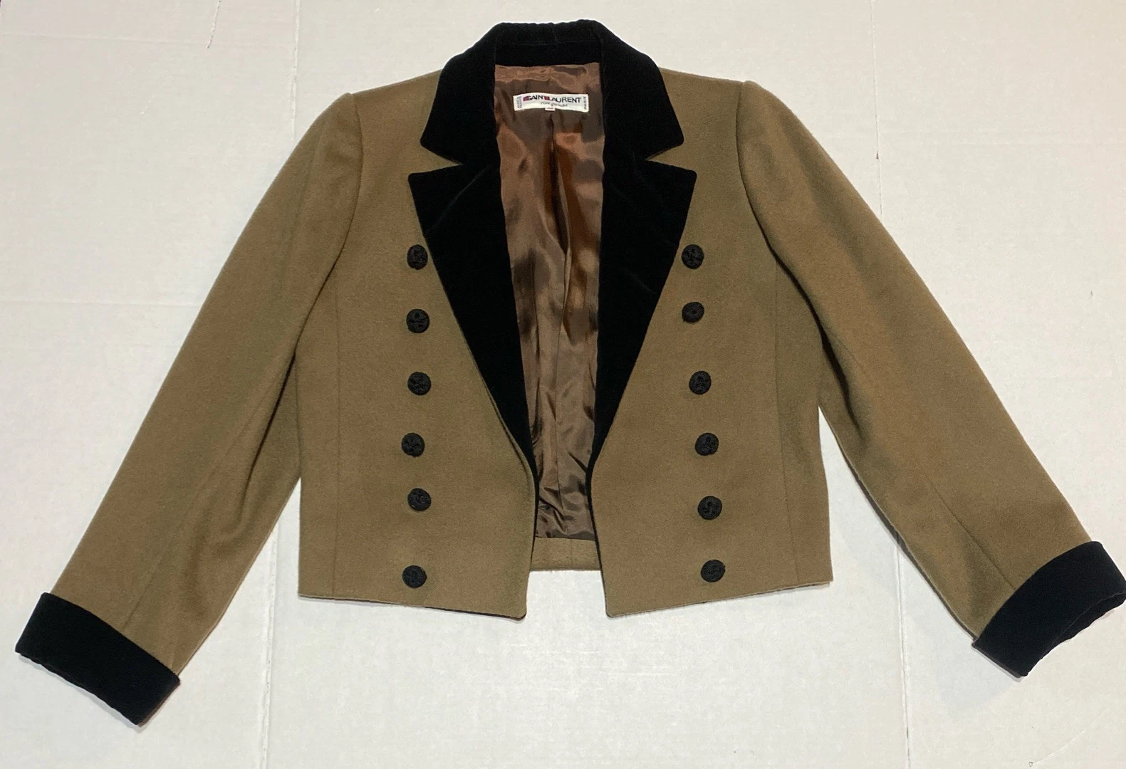 SAINT LAURENT (YSL) Giacca vintage YVES SAINT LAURENT Rive Gauche lana marrone e velluto nero taglia 40