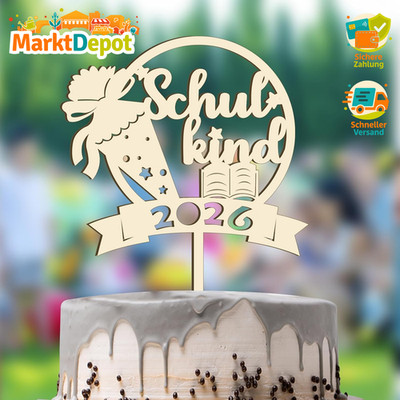 Tortendeko Einschulung Holz Cake Topper Set Personalisiert für Kinder Schultag