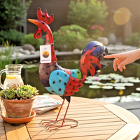 Hahn Gartenfigur Handgefertigt 50Cm Metall Gartendeko Bunt Wetterfest