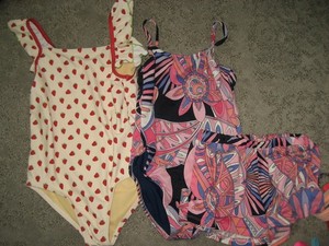 girls 8 Pink Chicken Les tout petits bathing suit swimwear 1 piece lot swim set