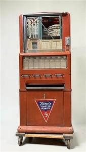 Tom's Toasted Peanuts Vending Machine, Vintage Coin Op Dispenser, Store Display