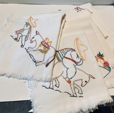 Hand Embroidered Dish Towels Vintage 34" X 32" PULLED Edge South West Set 7