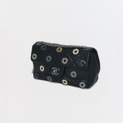 CHANEL Matelasse Single Flap Shoulder Bag Black Calfskin Silver CC Turn Lock